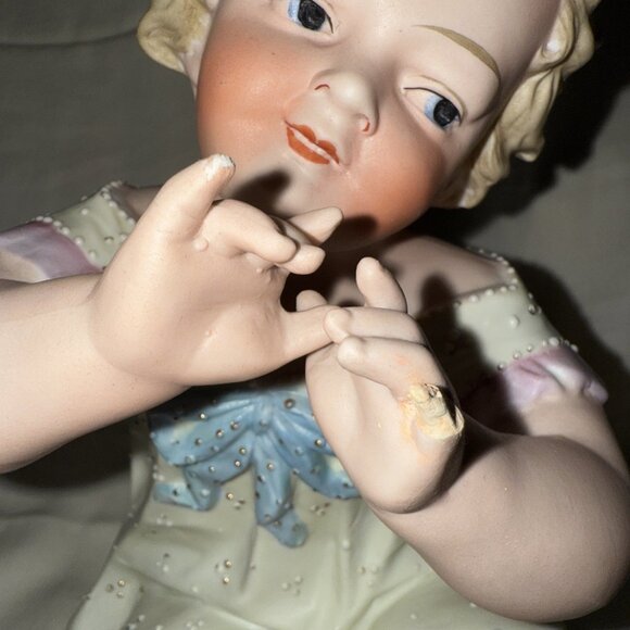 Antique Bisque Flute Baby Statue Porcelain Conta Boehme 8x5” BROKEN PINKY FINGER - Picture 2 of 15